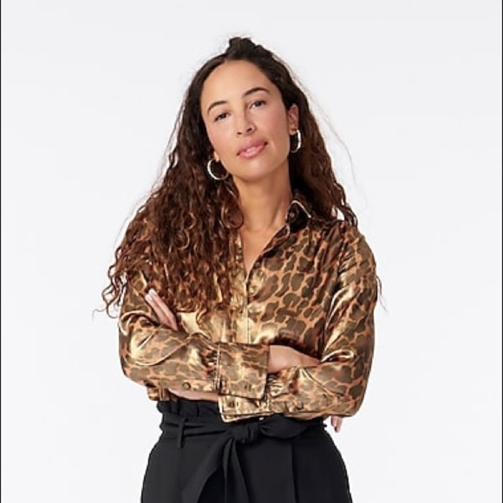 NWT J. Crew Button Up Shimmer leopard blouse